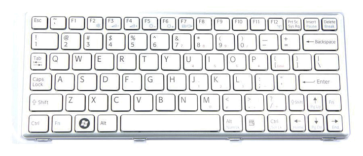 Клавиатура для Sony VPC-W217 Series, серебристая рамка, серебристые клавиши
